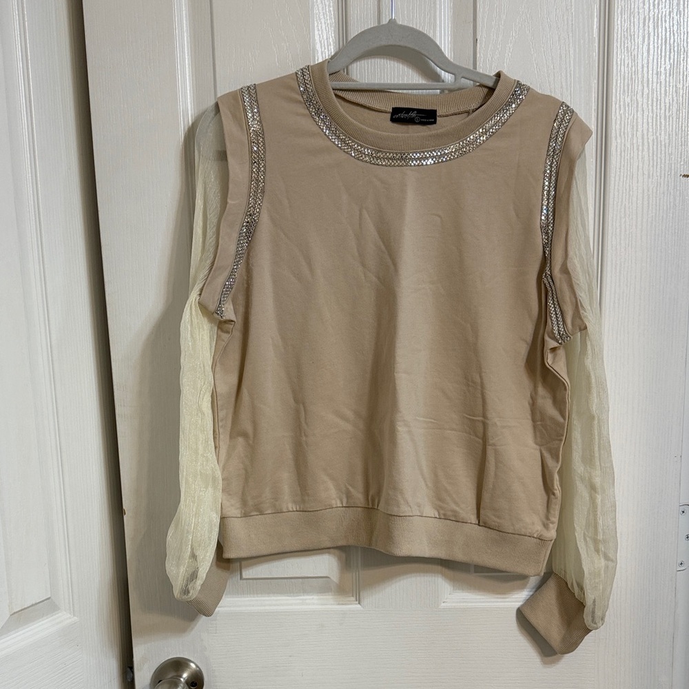 Elegant Beige Sweatshirt with Silver Details